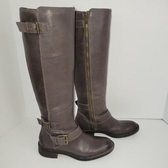 Enzo Angiolini Easayin Tall Riding Boots Dark Taupe Gray W/Buckle Detail Size 6M - Picture 8 of 16